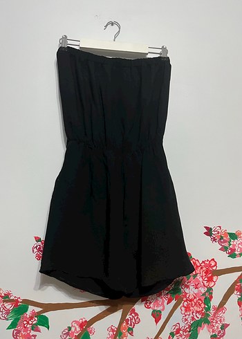 Kadın Siyah Pamuklu Straplez Tulum - Görsel 4