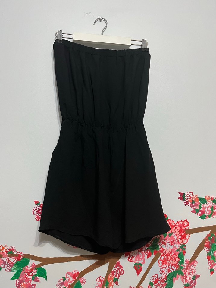 Kadın Siyah Pamuklu Straplez Tulum - Görsel 4