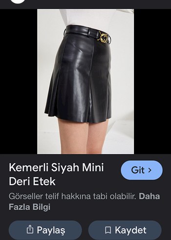 Kemerli Siyah Mini Deri Etek