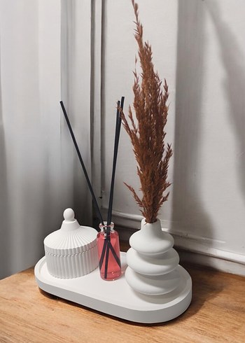 Beden Minimalist Taş Tozu Dekor Set & Bambu Oda Kokusu | Modern Hediye