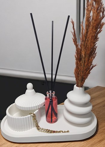 Minimalist Taş Tozu Dekor Set & Bambu Oda Kokusu | Modern Hediye