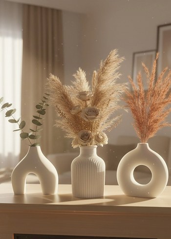  Beden beyaz Renk Modern Dekoratif Vazo Seti | Sanatsal - Minimalist Tasarım