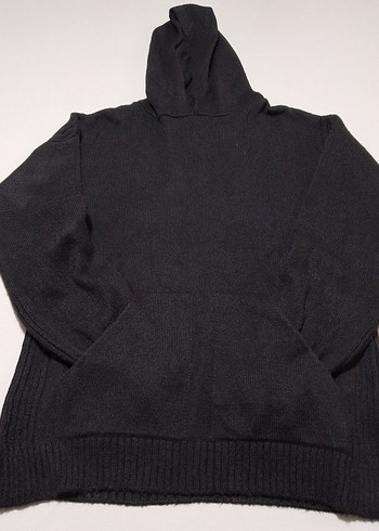 Kadın Siyah Kapşonlu Triko Kazak - Görsel 2