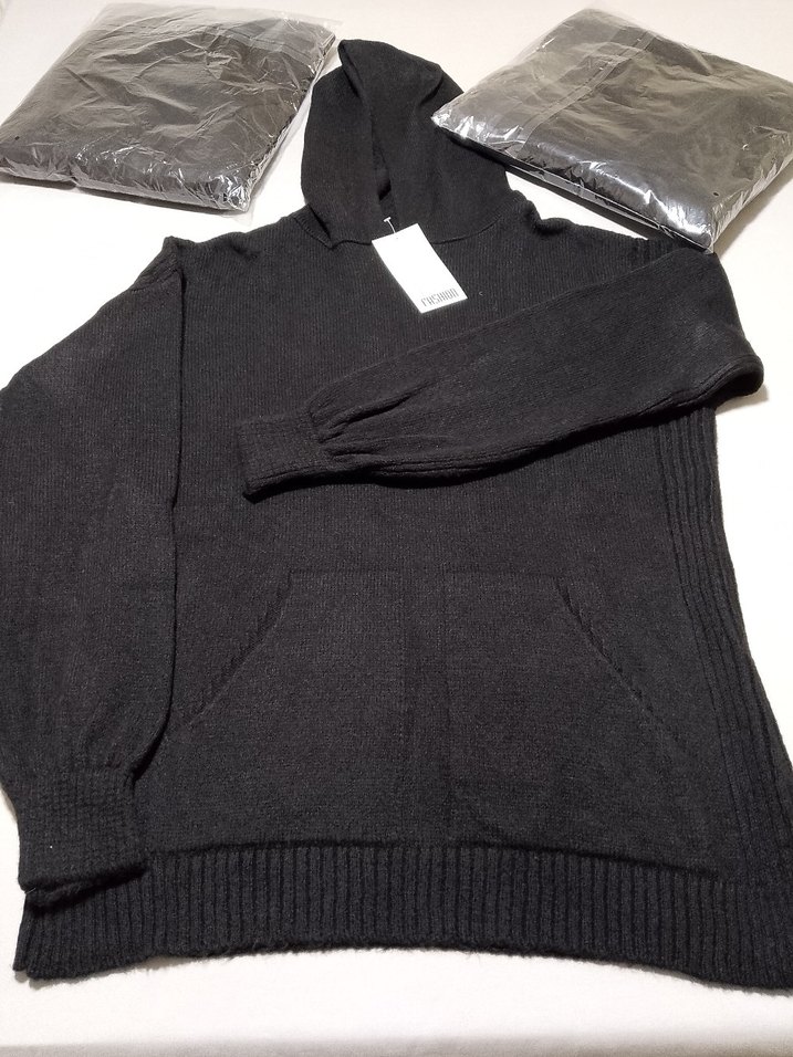 Kadın Siyah Kapşonlu Triko Kazak - Görsel 5