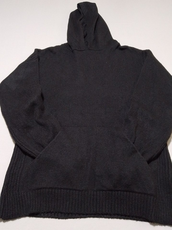 Kadın Siyah Kapşonlu Triko Kazak - Görsel 2