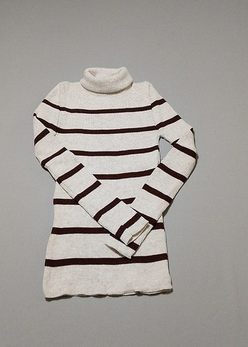 Bej Çizgili Boğazlı Triko Kadın Kazak - Görsel 6