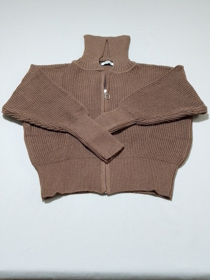 Kahverengi Kısa Dik Yaka Kadın Kazak - Görsel 5