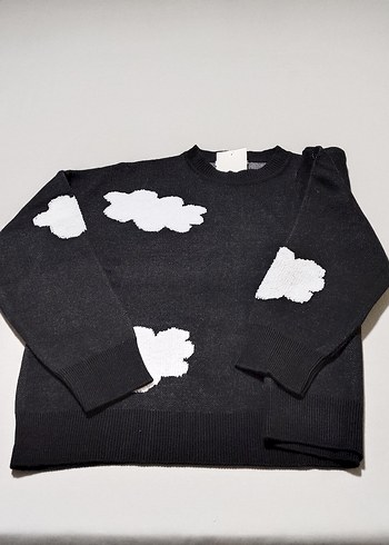 Siyah Bulut Desenli Uzun Kollu Triko Kazak - Görsel 5