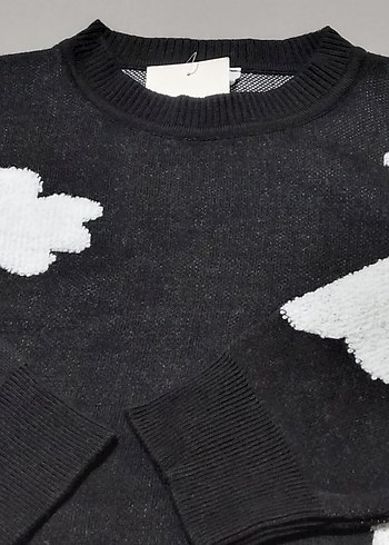 Siyah Bulut Desenli Uzun Kollu Triko Kazak - Görsel 6