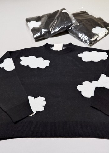 Siyah Bulut Desenli Uzun Kollu Triko Kazak - Görsel 2