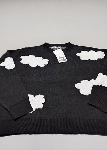 Siyah Bulut Desenli Uzun Kollu Triko Kazak - Görsel 3