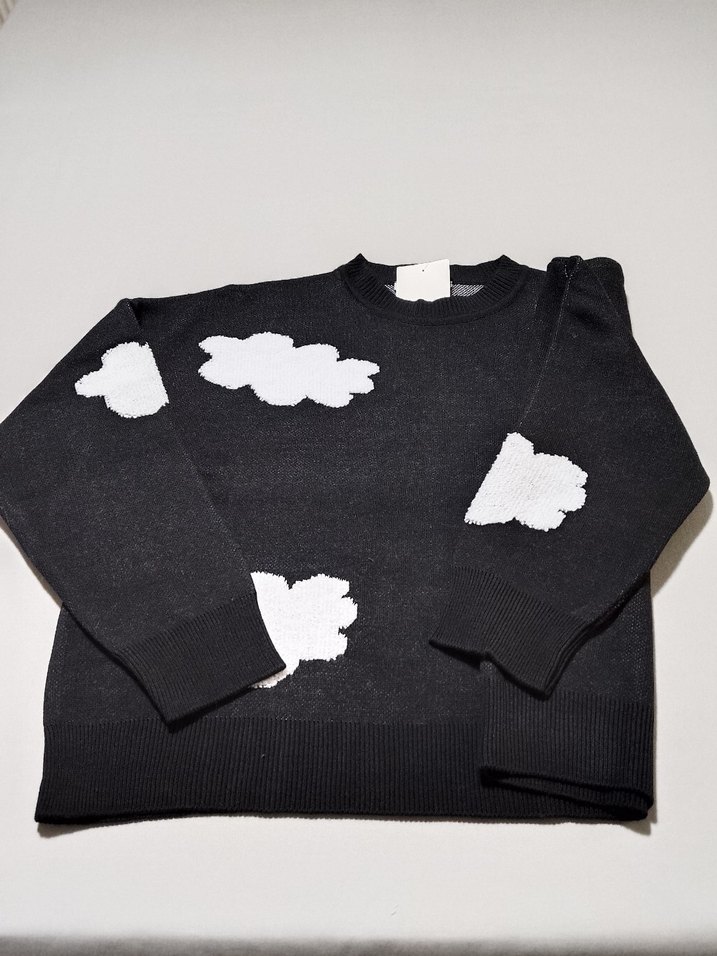 Siyah Bulut Desenli Uzun Kollu Triko Kazak - Görsel 5