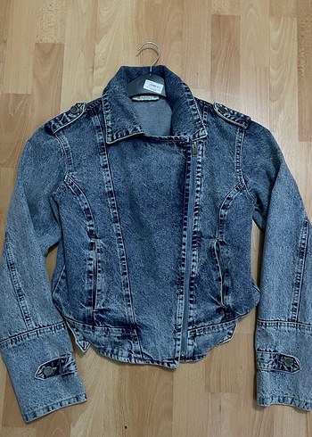 Düğmeli Gri Kadın Denim Ceket
