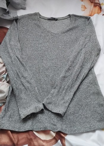Gri Kadın Triko Uzun Kollu Sweatshirt