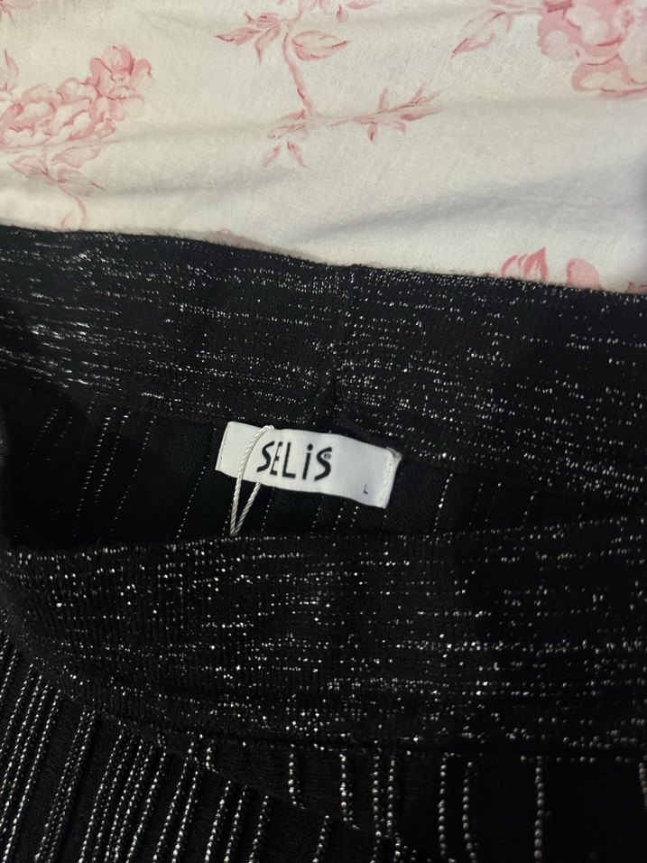 Kadın Siyah parlak Uzun Etek - Görsel 4