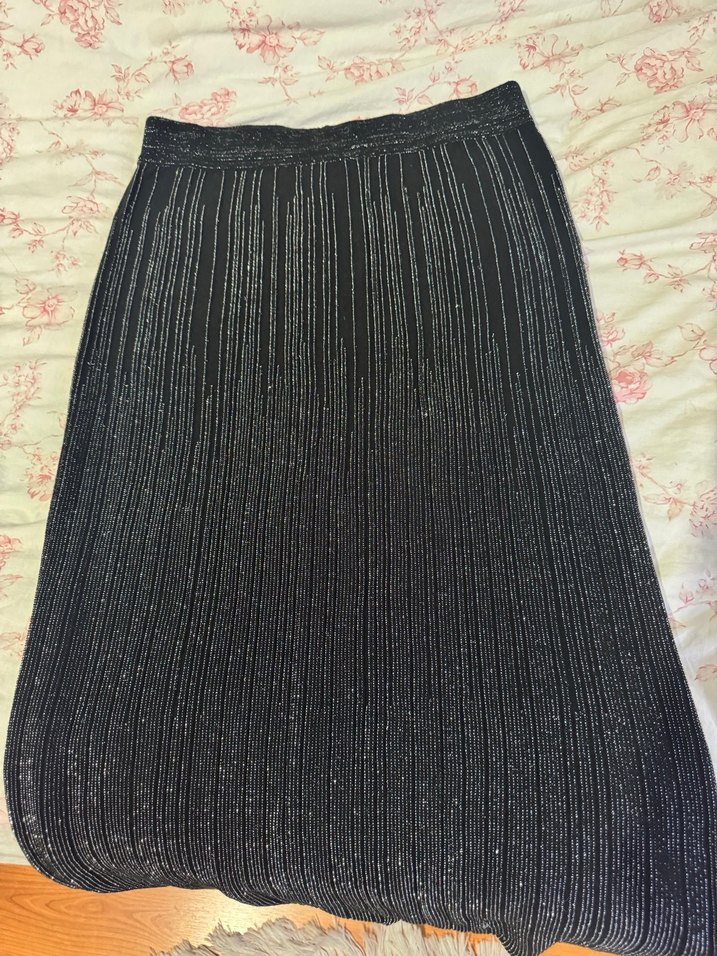 Kadın Siyah parlak Uzun Etek - Görsel 2