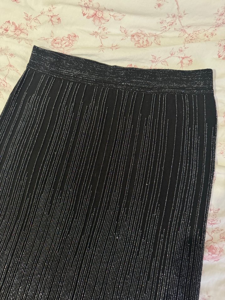 Kadın Siyah parlak Uzun Etek - Görsel 3