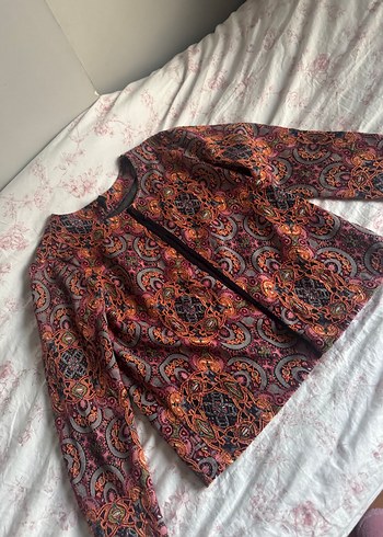 Bohem Çok Renkli Desenli Midi Ceket - Görsel 5