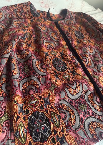 Bohem Çok Renkli Desenli Midi Ceket - Görsel 3