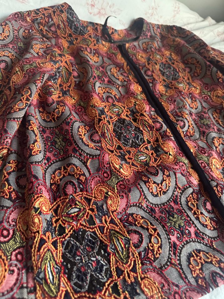 Bohem Çok Renkli Desenli Midi Ceket - Görsel 3