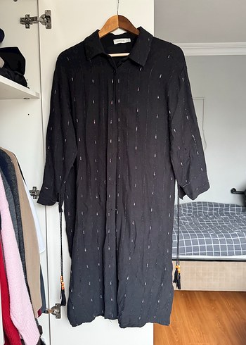 Siyah Keten Kadın Gömlek - Görsel 2