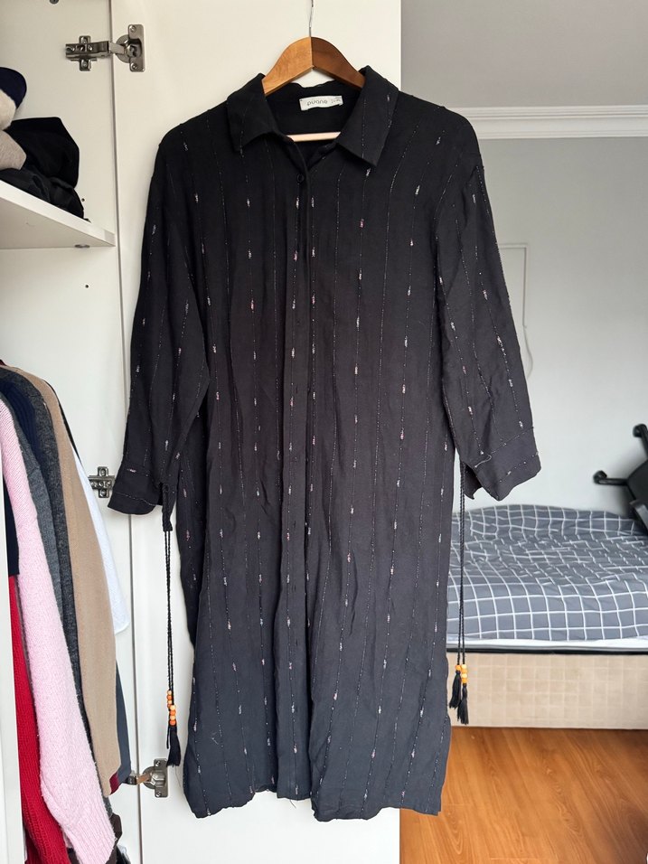 Siyah Keten Kadın Gömlek - Görsel 2