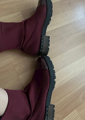 Bordo Rugan Uçlu Lastikli İnce Topuklu Bot - Görsel 3