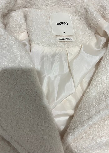Düğmeli Beyaz Buklet Midi Kadın Kaban Koton - Görsel 3