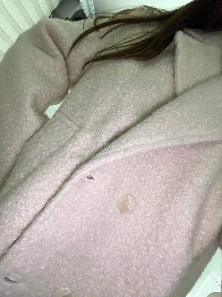 Düğmeli Beyaz Buklet Midi Kadın Kaban Koton - Görsel 5