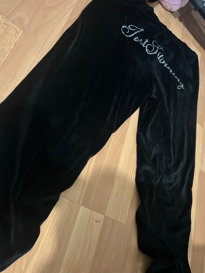 Kadın Siyah Taşlı Kadife Jogger Eşofman Altı Y2K - Görsel 3