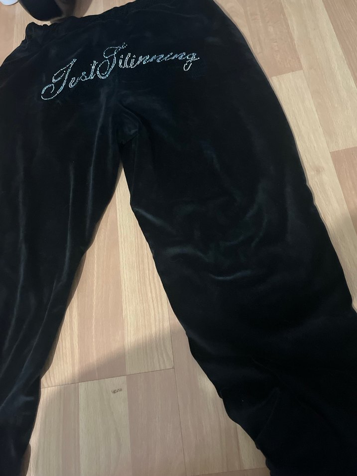 Kadın Siyah Taşlı Kadife Jogger Eşofman Altı Y2K - Görsel 2