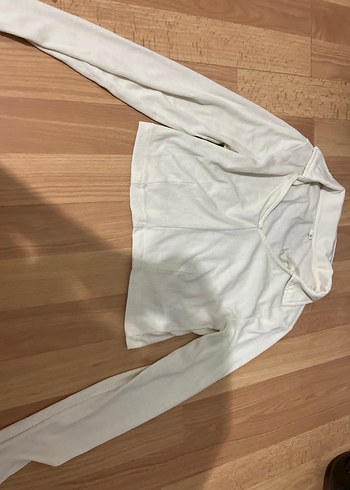 Bej Polo Yakalı Uzun Kollu Kadın Crop Body Bluz - Görsel 2