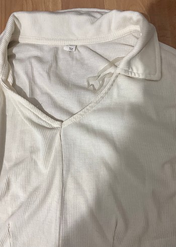 Bej Polo Yakalı Uzun Kollu Kadın Crop Body Bluz - Görsel 3