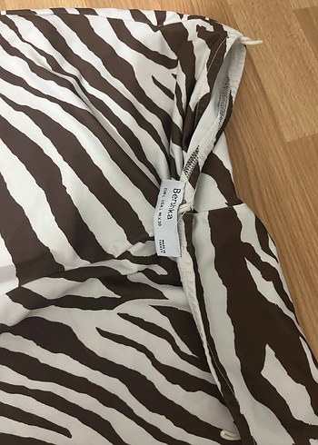 Kahverengi Zebra Desenli Kadın İspanyol Paça Pantolon Bershka - Görsel 7