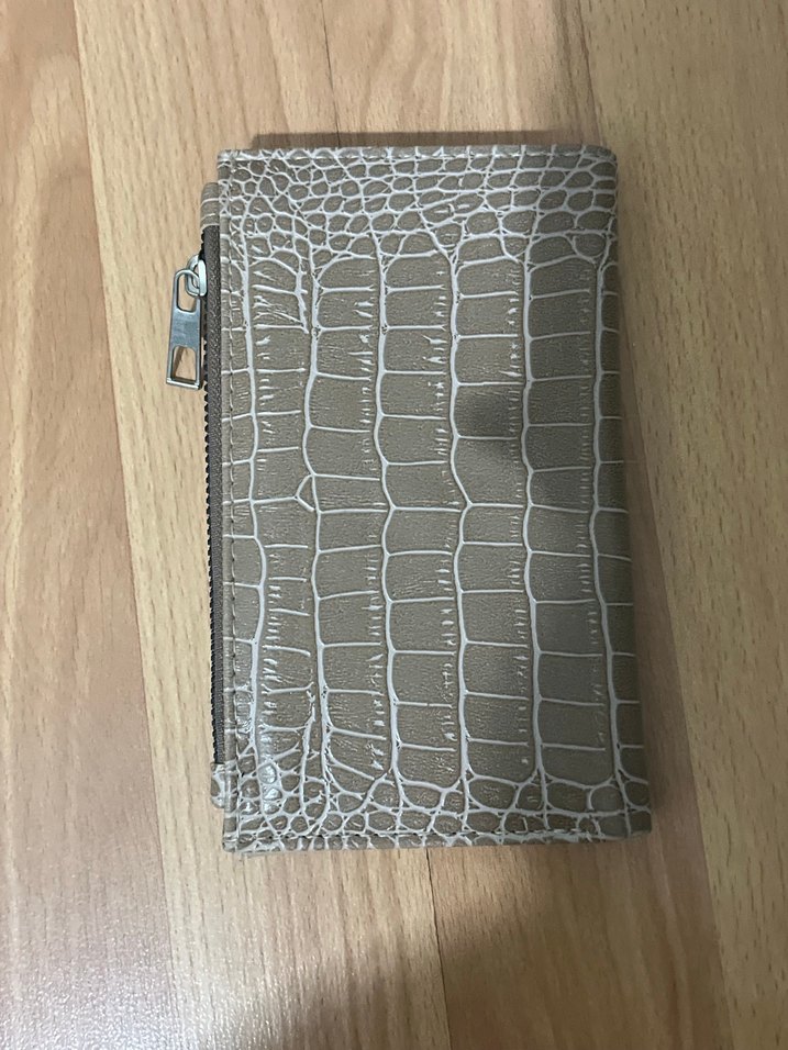 Gri Deri Yılan Desenli Fermuarlı Kadın Cüzdanı - Görsel 2