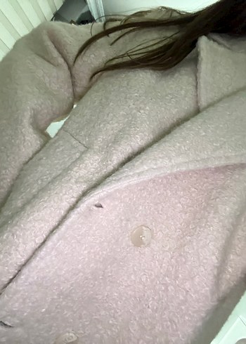 Düğmeli Beyaz Midi Kadın Buklet Yün Kaban Koton marka - Görsel 3