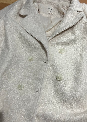 Düğmeli Beyaz Midi Kadın Buklet Yün Kaban Koton marka - Görsel 5