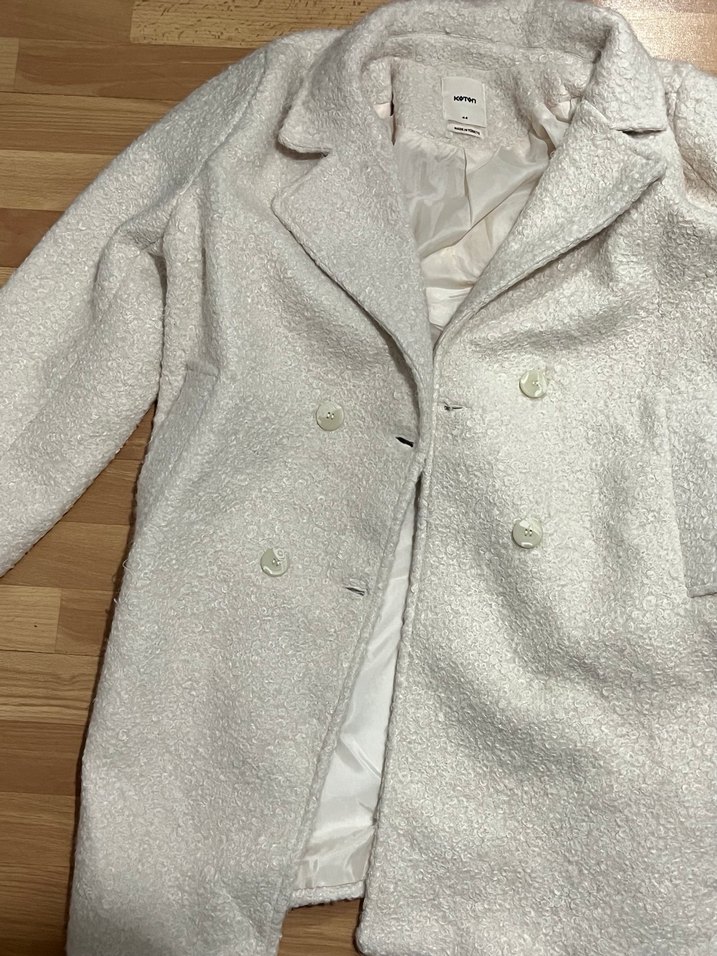 Düğmeli Beyaz Midi Kadın Buklet Yün Kaban Koton marka - Görsel 2