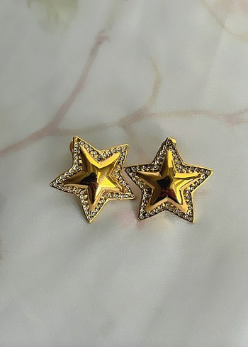 3 boyutlu yıldız model Gold çelik küpe - Görsel 2