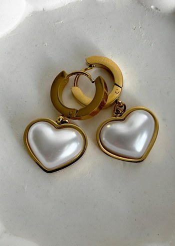 İnci kalpli Gold çelik küpe - Görsel 2