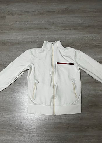 Beyaz Erkek Fermuarlı Spor Ceket