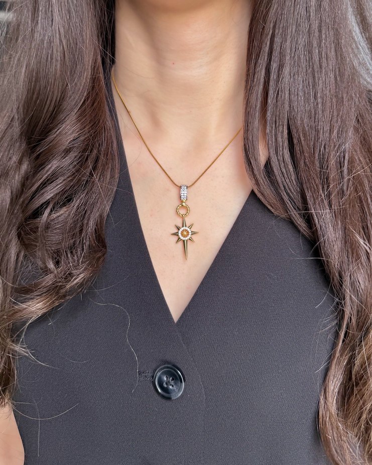 Kutup yıldızı  Zincir Detaylı Altın Kolye - Görsel 2