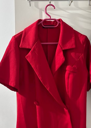 Kısa Kollu Kırmızı ceket elbise - Görsel 2
