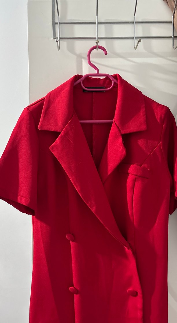 Kısa Kollu Kırmızı ceket elbise - Görsel 2