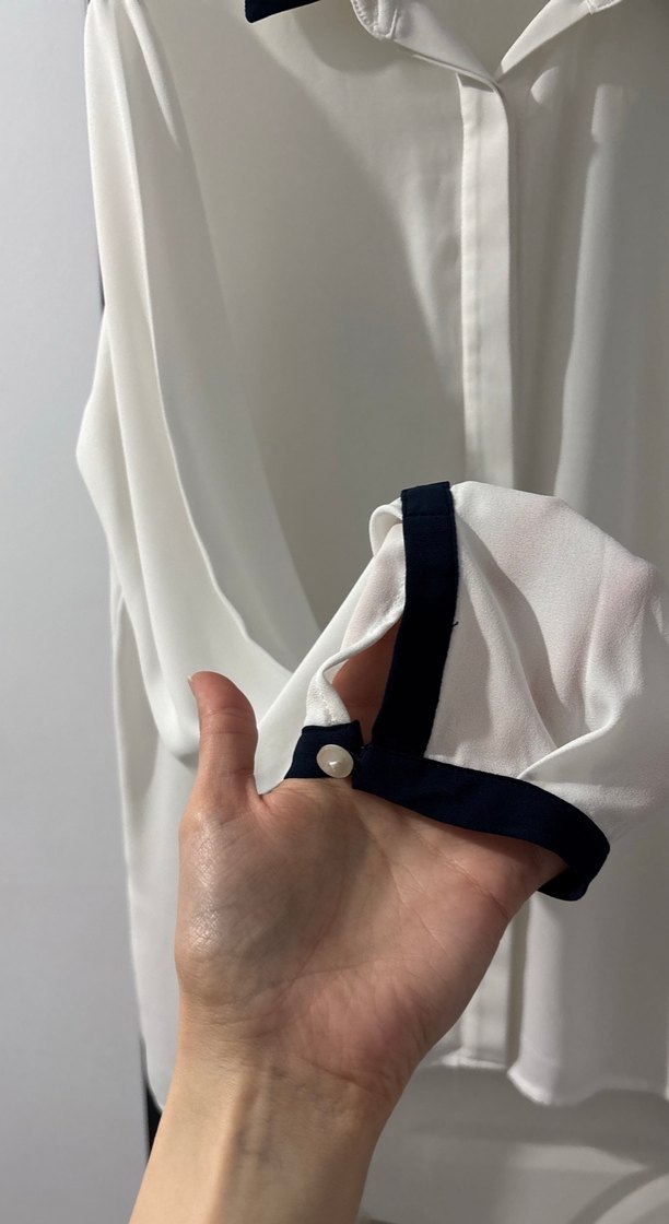 Düğmeli Beyaz Uzun Kollu Kadın Gömlek - Görsel 2