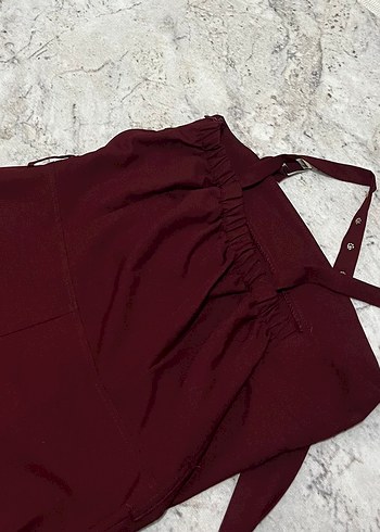 Diğer Bordo Uzun Askılı Kemerli Elbise