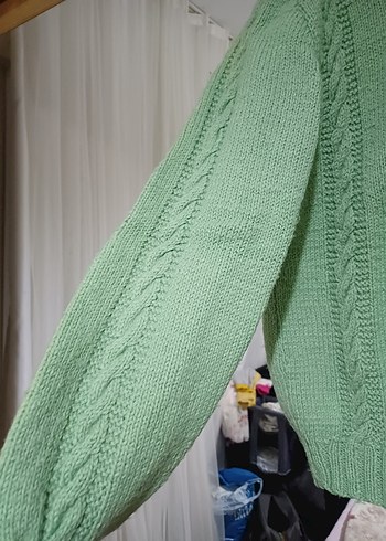 Kadın Yeşil Örgü Kazak - Görsel 3
