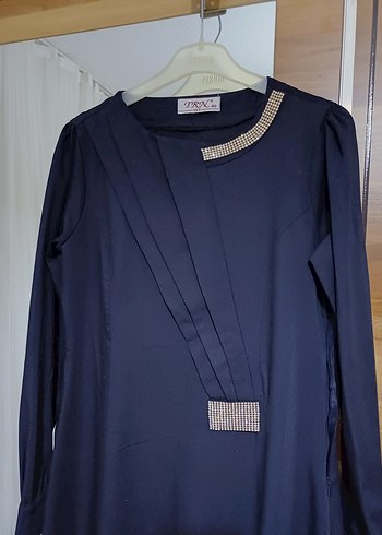 Lacivert V Yaka Uzun Kollu Kadın Elbise - Görsel 4