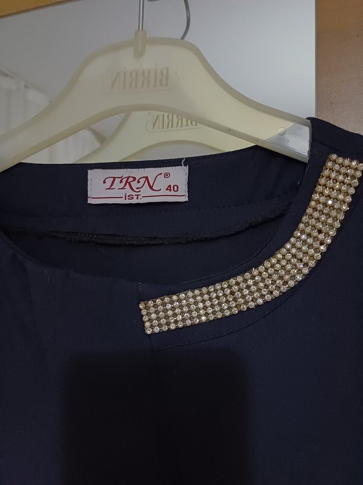 Lacivert V Yaka Uzun Kollu Kadın Elbise - Görsel 2