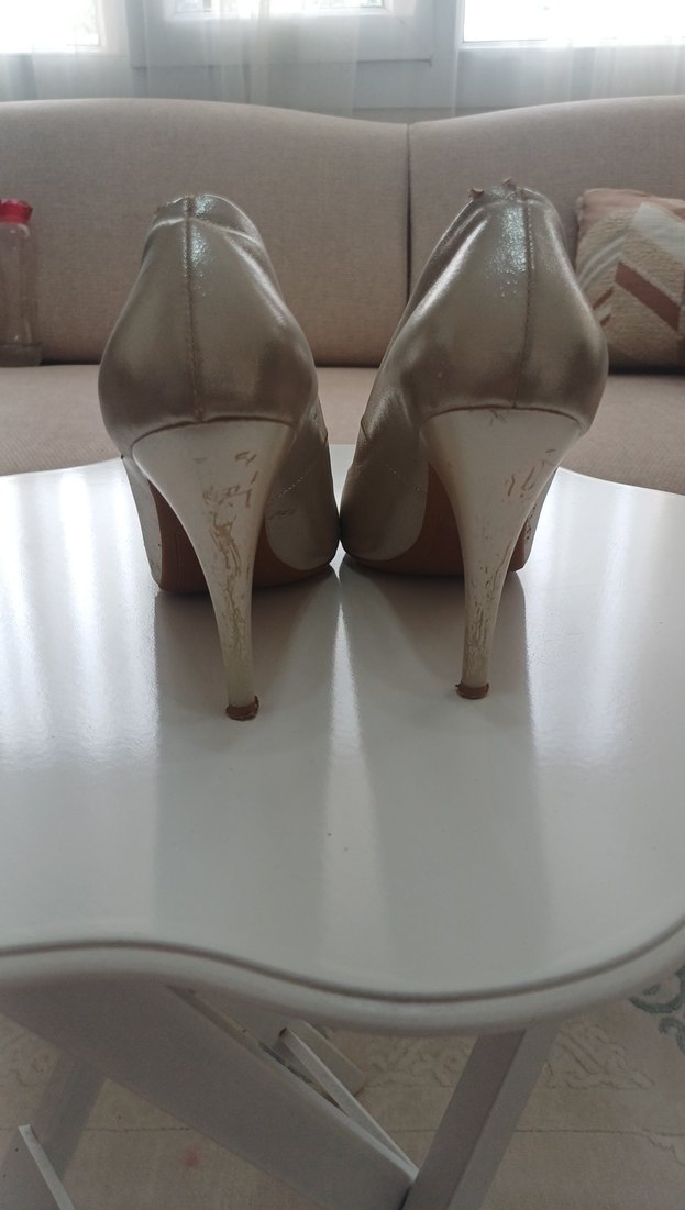 Bej Deri Stiletto Kadın Topuklu Ayakkabı - Görsel 4